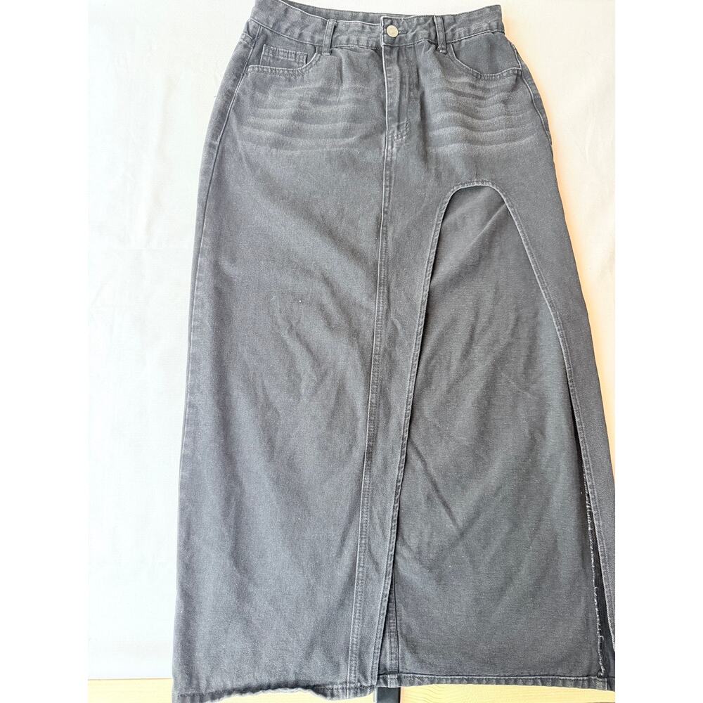 Jean skirt with high thigh sexy slit
